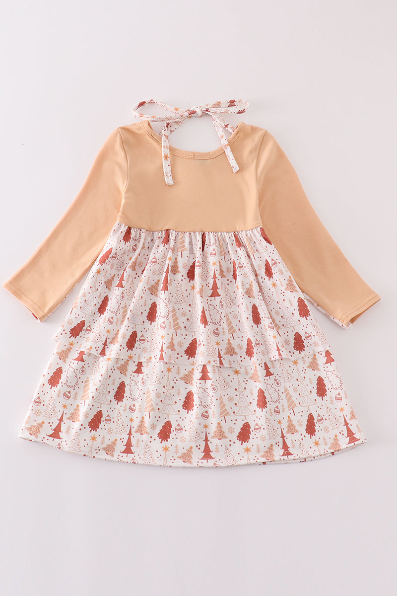 Khaki christmas tree applique dress