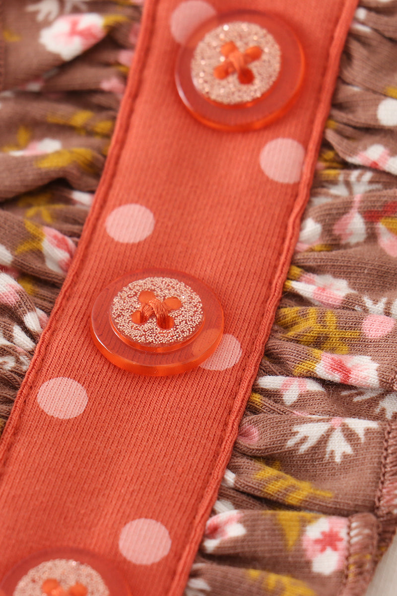 Platinum rust floral print apron ruffle dress