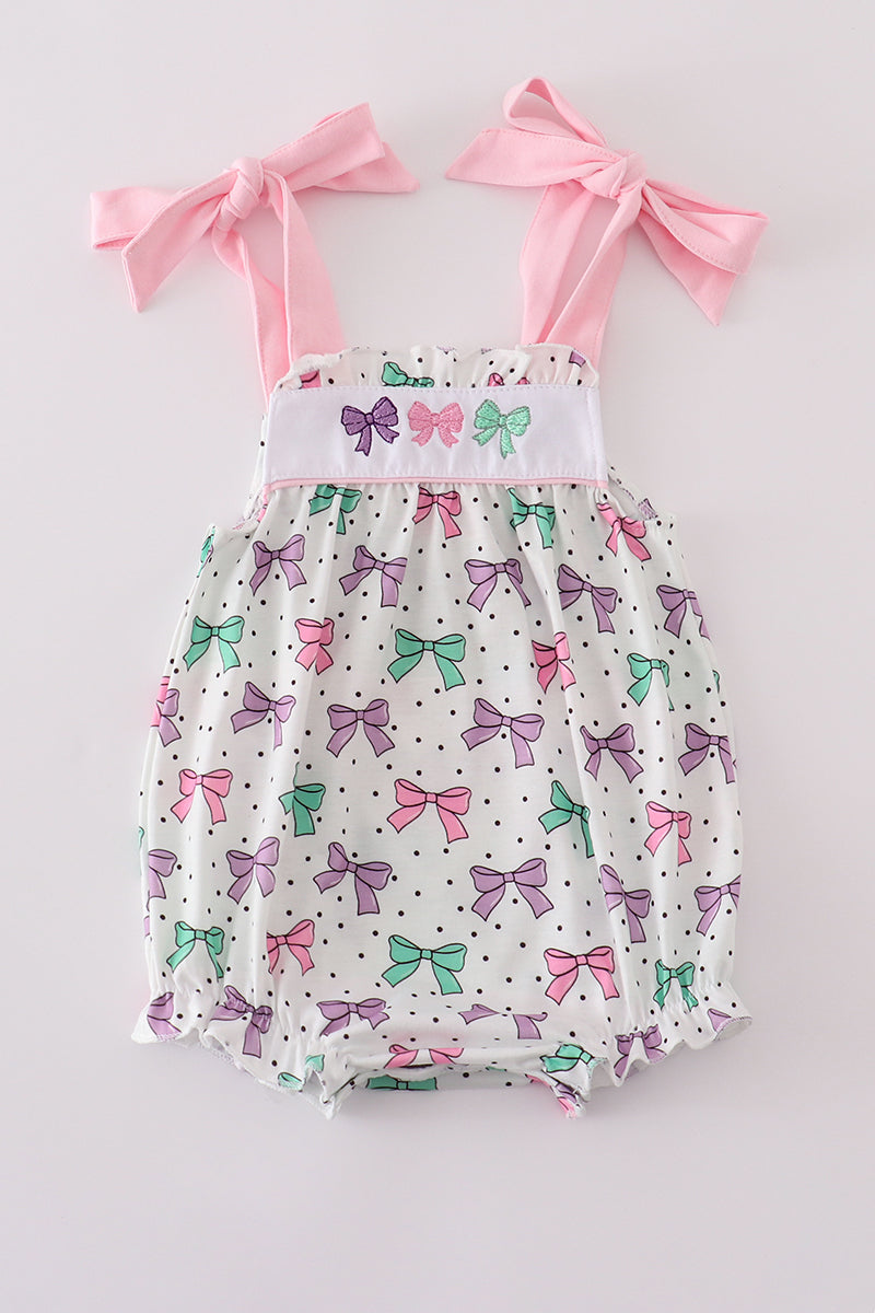 Pink bow embroidery print bubble