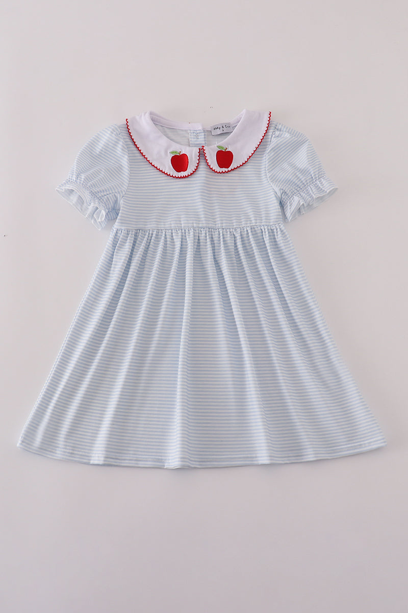 Blue stripe apple embroidery dress