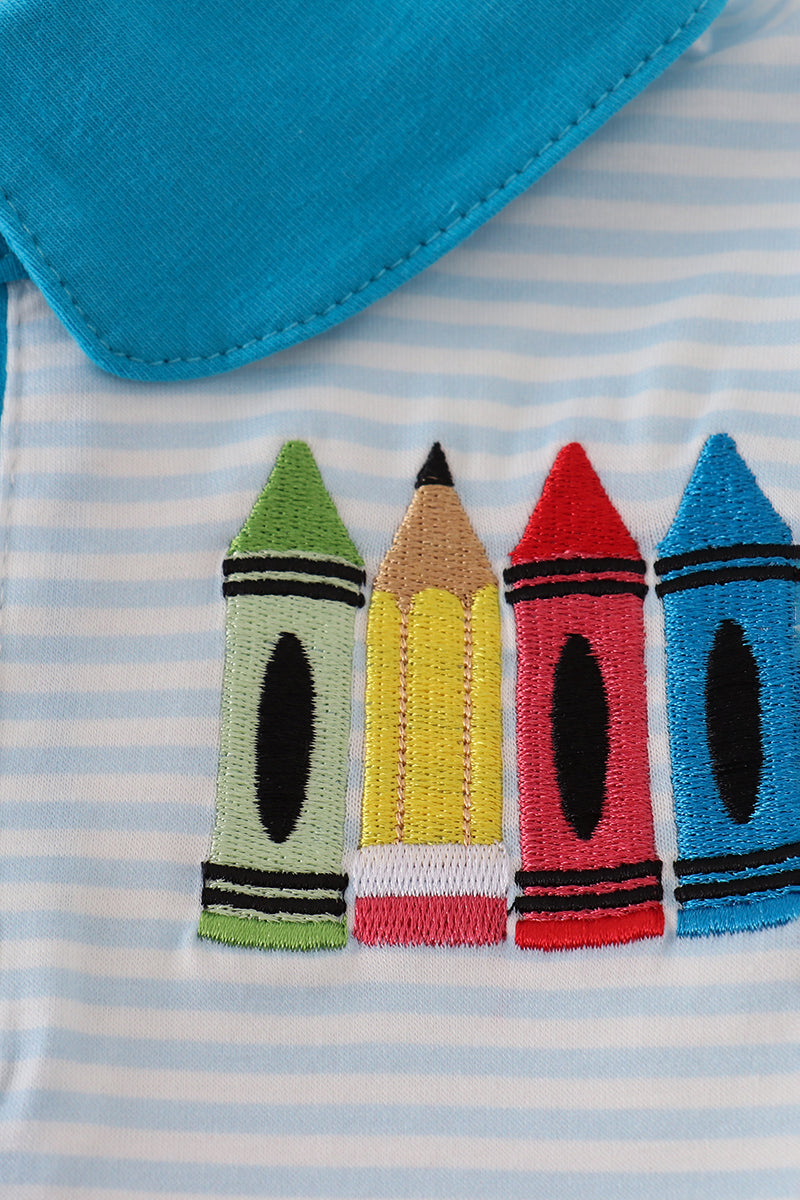 Blue stripe crayon applique button down shirt