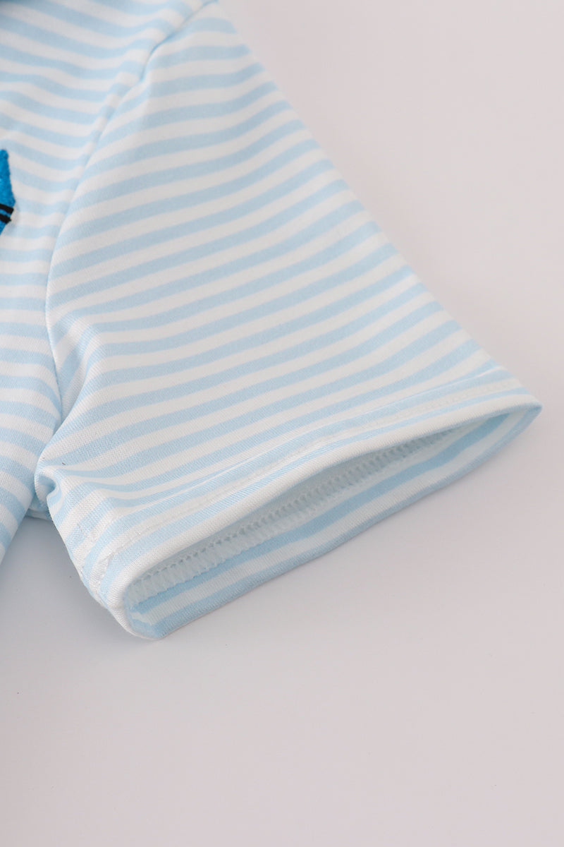 Blue stripe crayon applique button down shirt