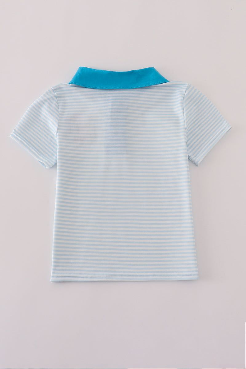 Blue stripe crayon applique button down shirt