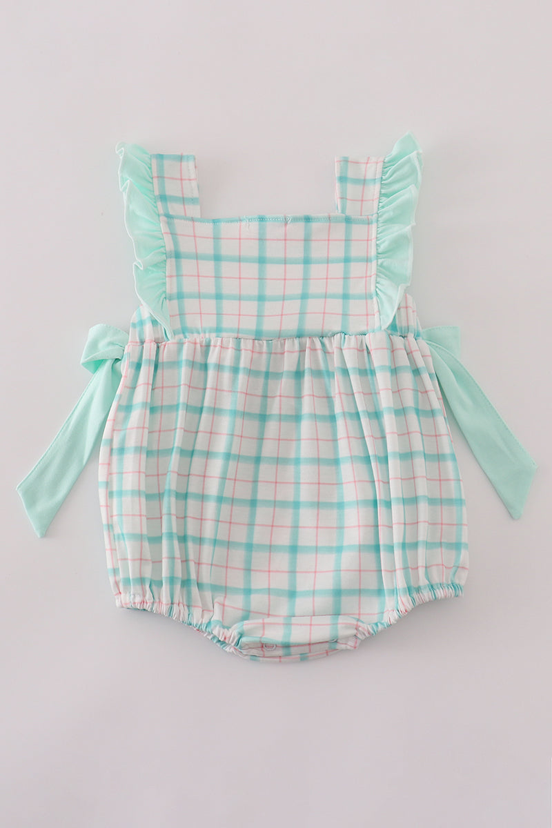 Green starfish embroidery smocked ruffle bubble