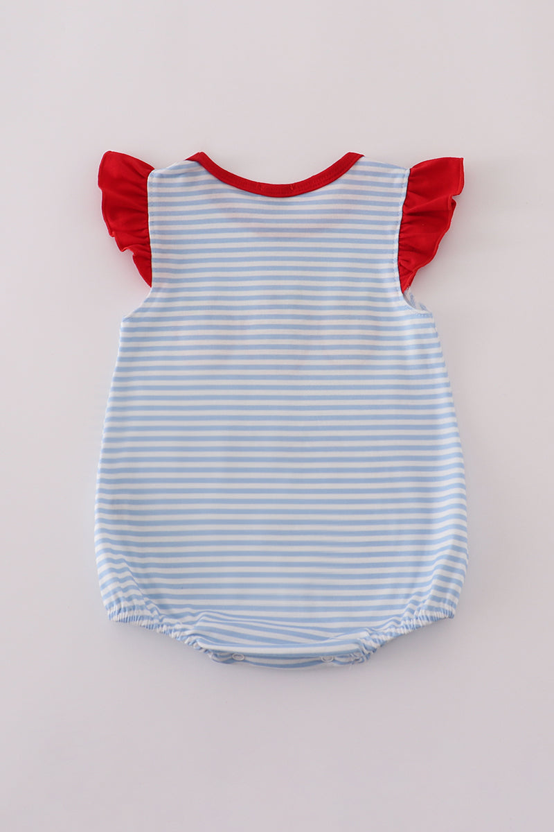 Red stripe apple embroidery ruffle bubble