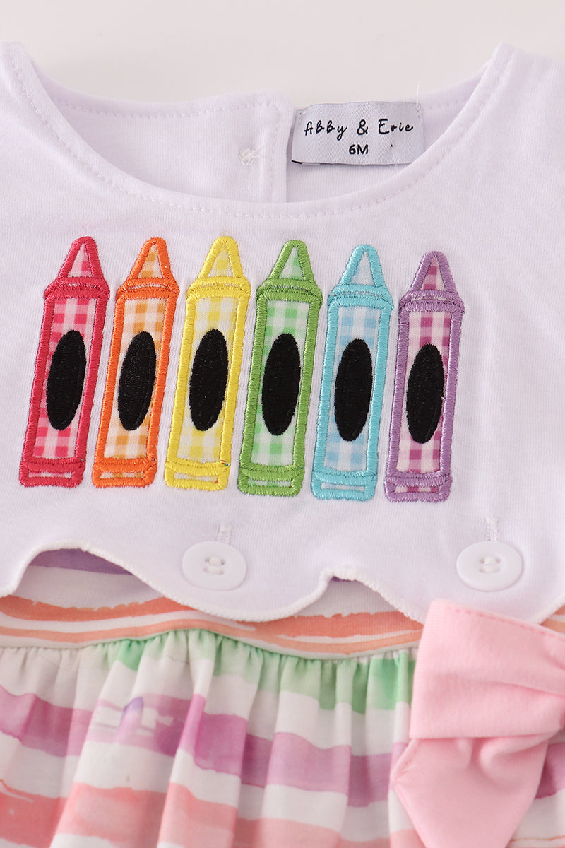 Pink crayon applique bow bloomer set