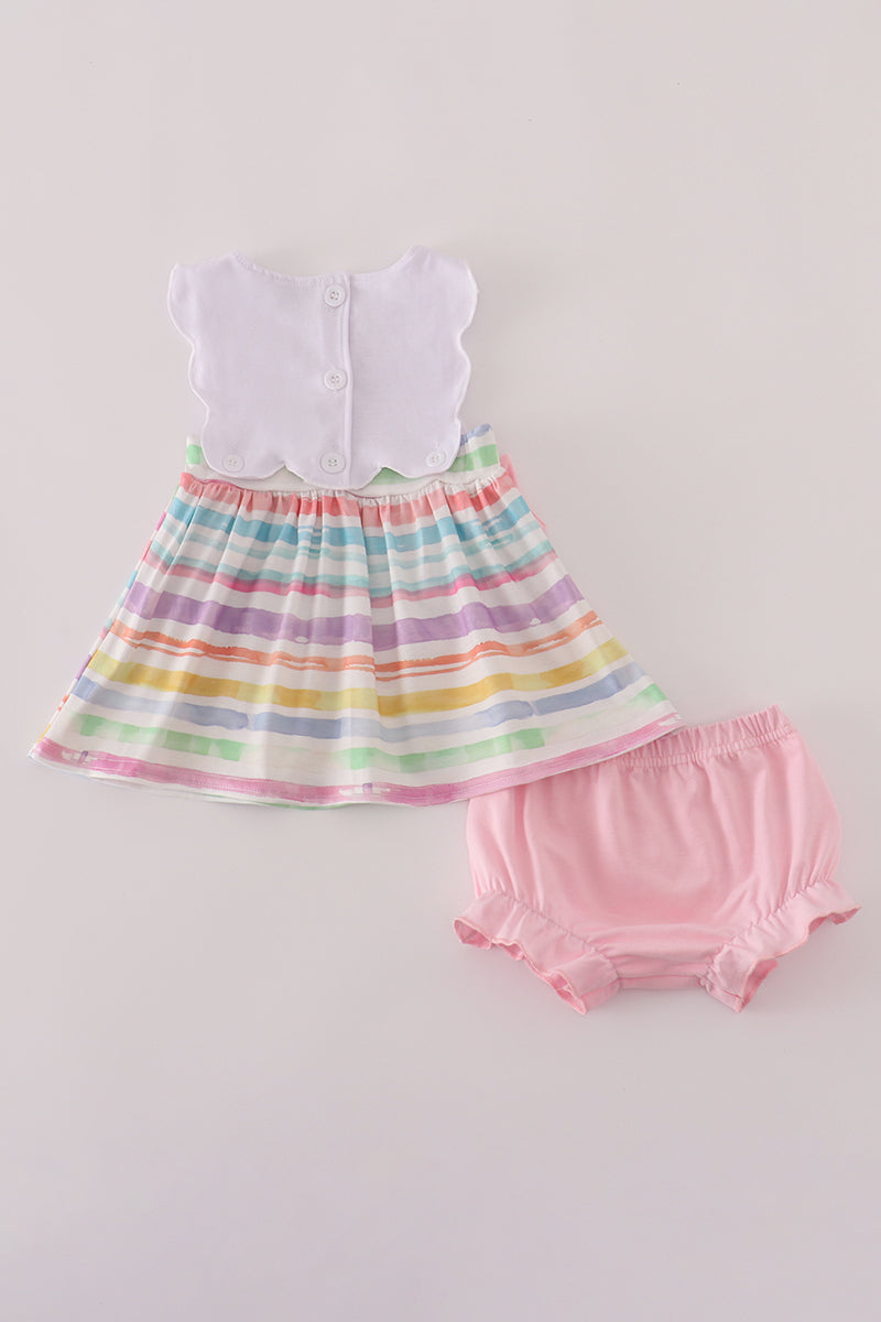 Pink crayon applique bow bloomer set