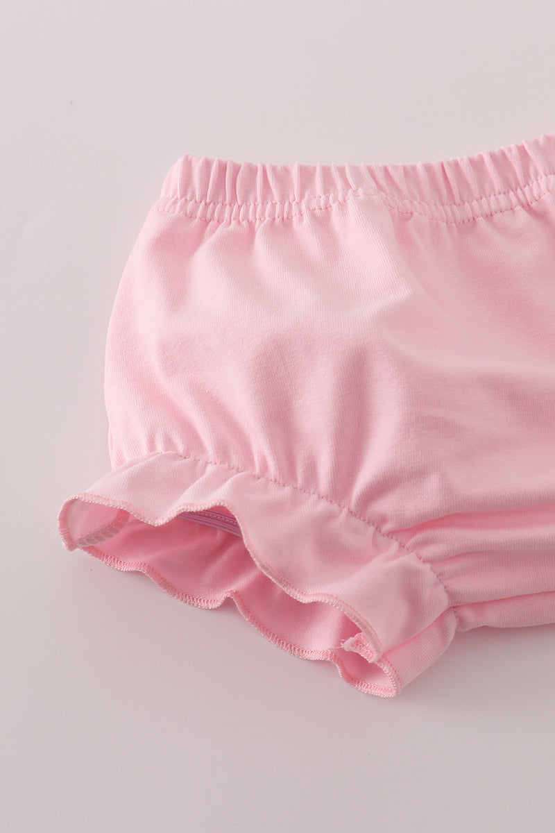 Pink crayon applique bow bloomer set