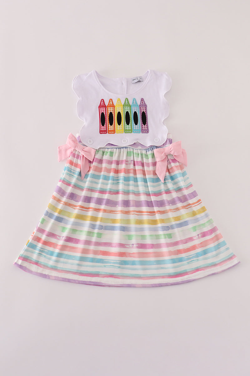 Pink crayon applique bow dress