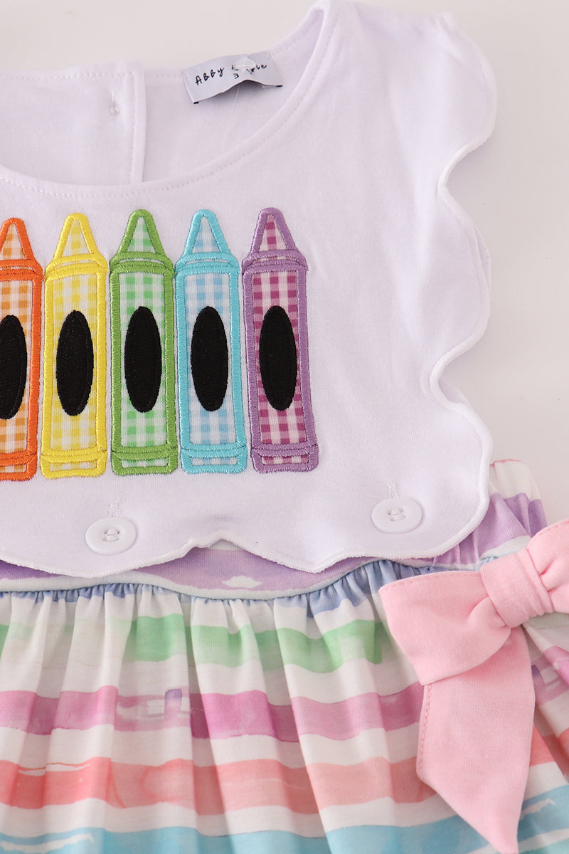 Pink crayon applique bow dress