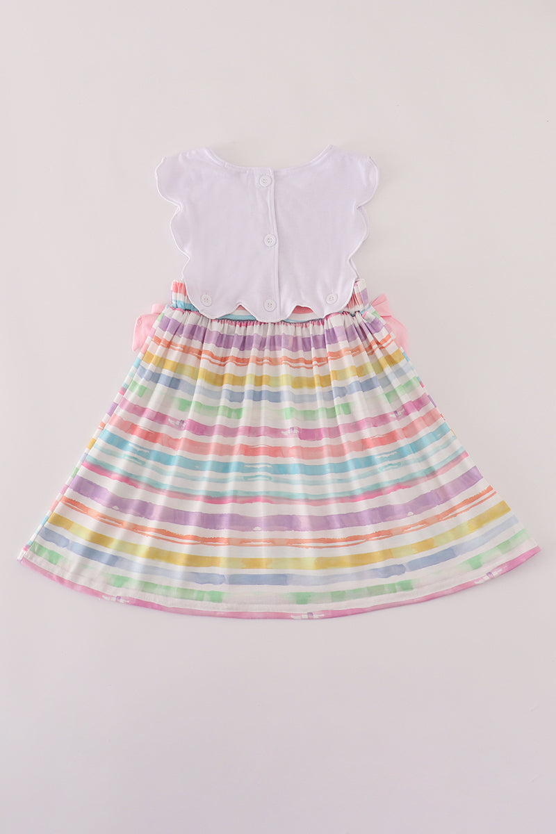 Pink crayon applique bow dress