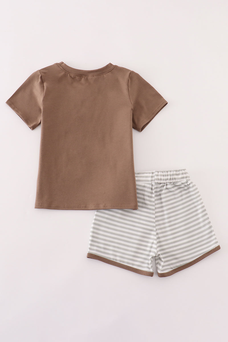 Brown god's country embroidery shorts set